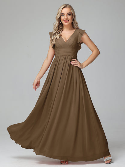 Bonnie V Neck Empire Chiffon Bridesmaid Dresses With Ruffle Sleeves