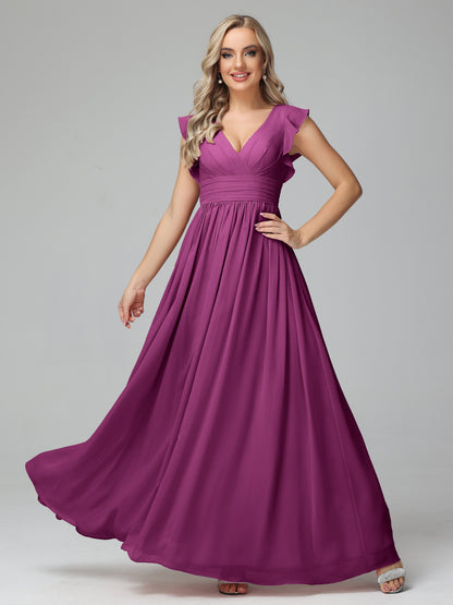 Bonnie V Neck Empire Chiffon Bridesmaid Dresses With Ruffle Sleeves