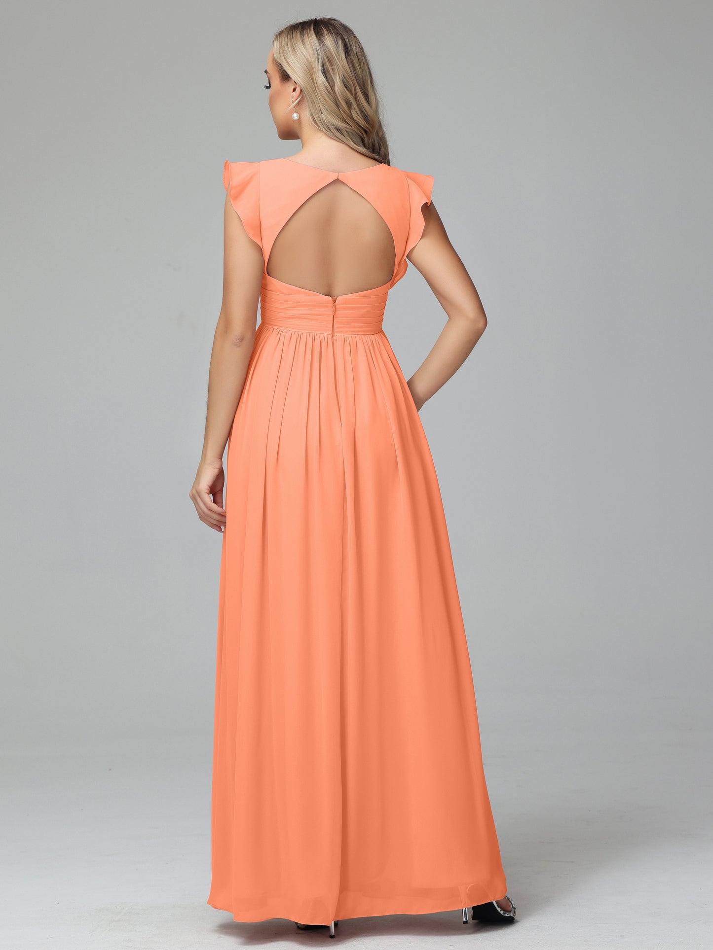 Bonnie V Neck Empire Chiffon Bridesmaid Dresses With Ruffle Sleeves