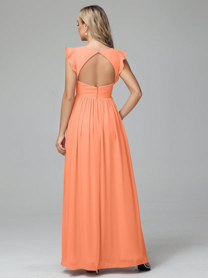 Bonnie V Neck Empire Chiffon Bridesmaid Dresses With Ruffle Sleeves