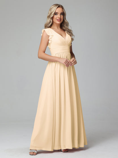 Bonnie V Neck Empire Chiffon Bridesmaid Dresses With Ruffle Sleeves