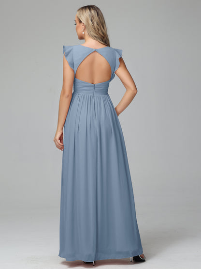 Bonnie V Neck Empire Chiffon Bridesmaid Dresses With Ruffle Sleeves