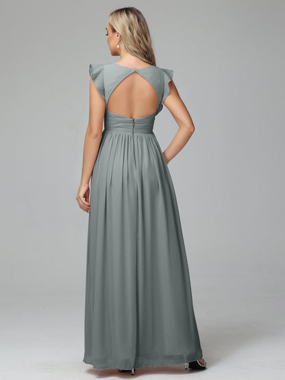 Bonnie V Neck Empire Chiffon Bridesmaid Dresses With Ruffle Sleeves