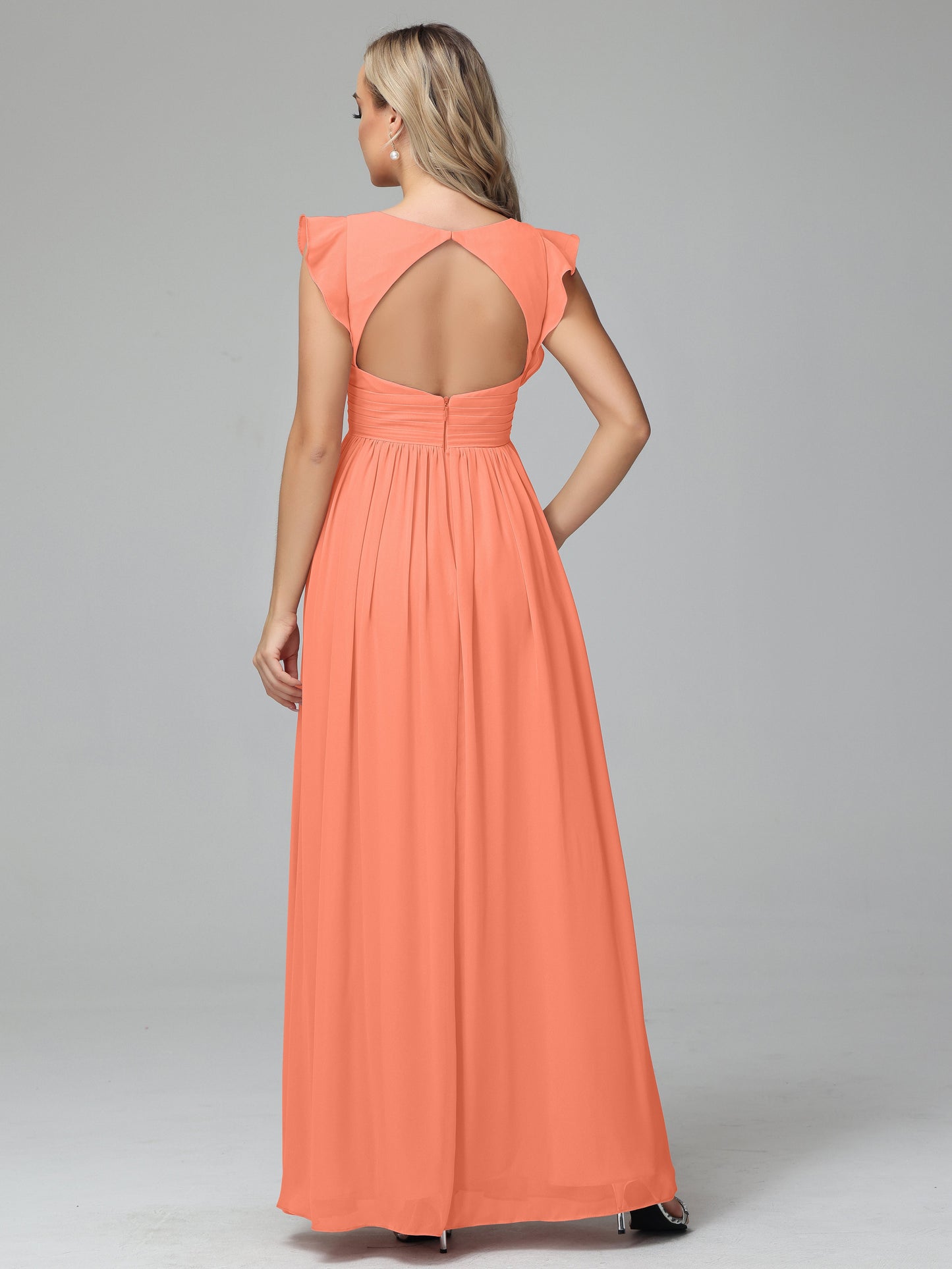 Bonnie V Neck Empire Chiffon Bridesmaid Dresses With Ruffle Sleeves