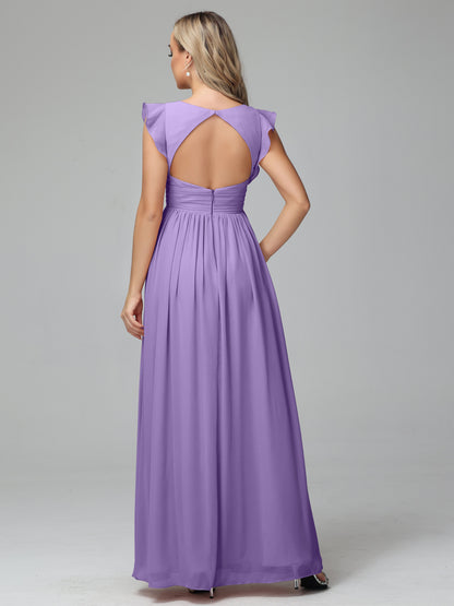Bonnie V Neck Empire Chiffon Bridesmaid Dresses With Ruffle Sleeves