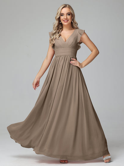 Bonnie V Neck Empire Chiffon Bridesmaid Dresses With Ruffle Sleeves