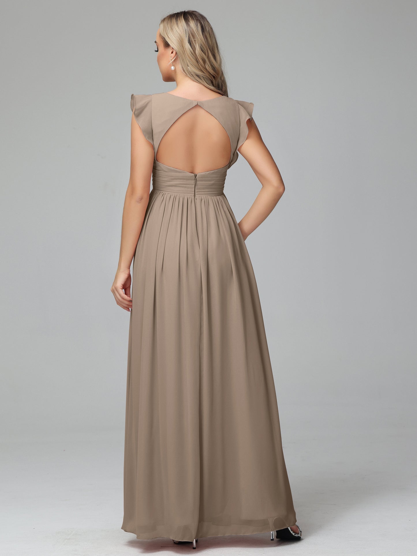 Bonnie V Neck Empire Chiffon Bridesmaid Dresses With Ruffle Sleeves