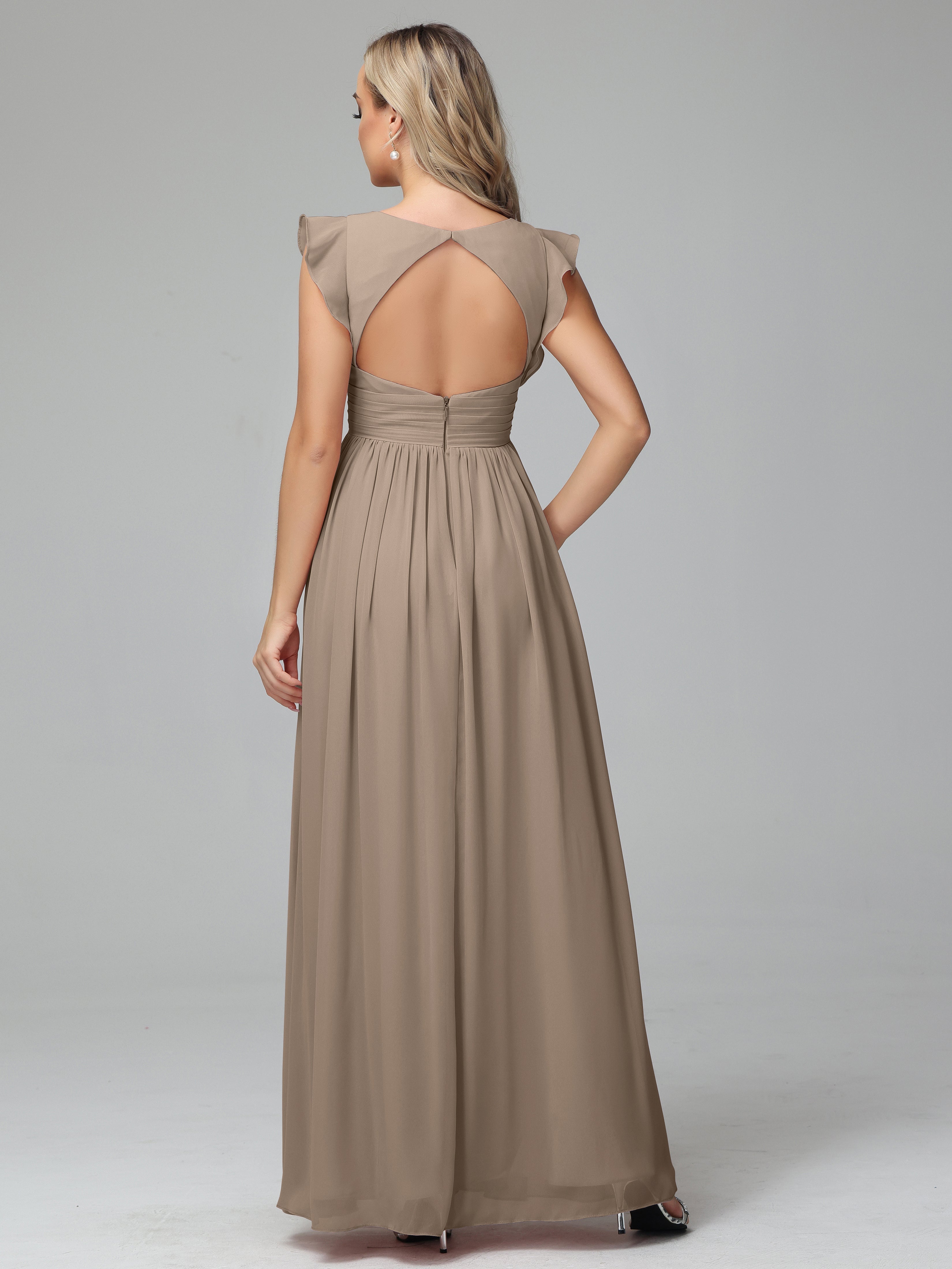 Bonnie V Neck Empire Chiffon Bridesmaid Dresses With Ruffle Sleeves