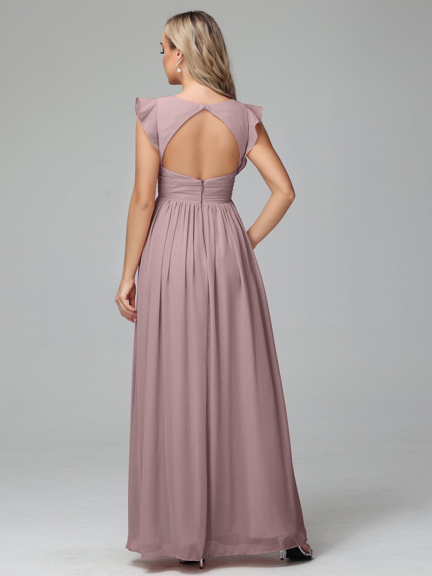 Bonnie V Neck Empire Chiffon Bridesmaid Dresses With Ruffle Sleeves