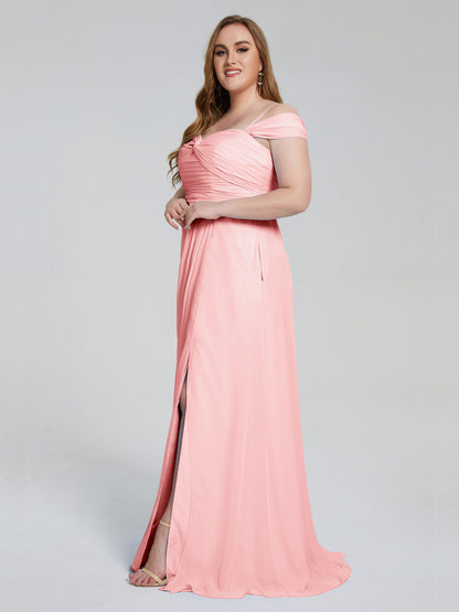 Catherine Elegant Straps Split Plus Size Bridesmaid Dresses