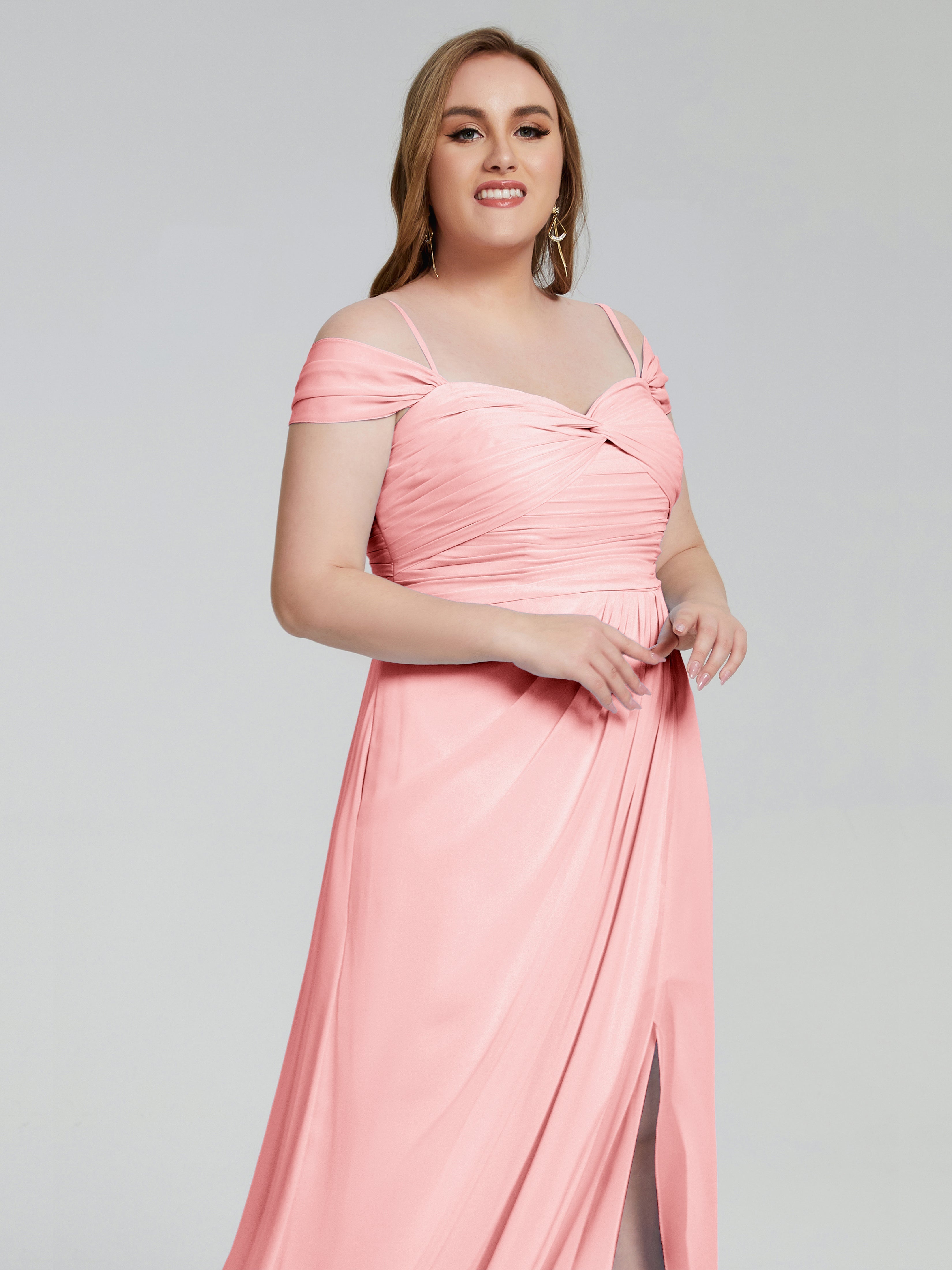 Catherine Elegant Straps Split Plus Size Bridesmaid Dresses