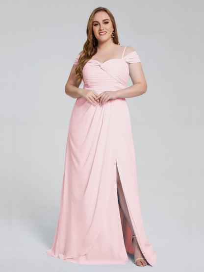 Catherine Elegant Straps Split Plus Size Bridesmaid Dresses