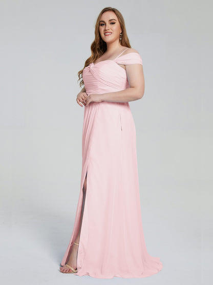 Catherine Elegant Straps Split Plus Size Bridesmaid Dresses