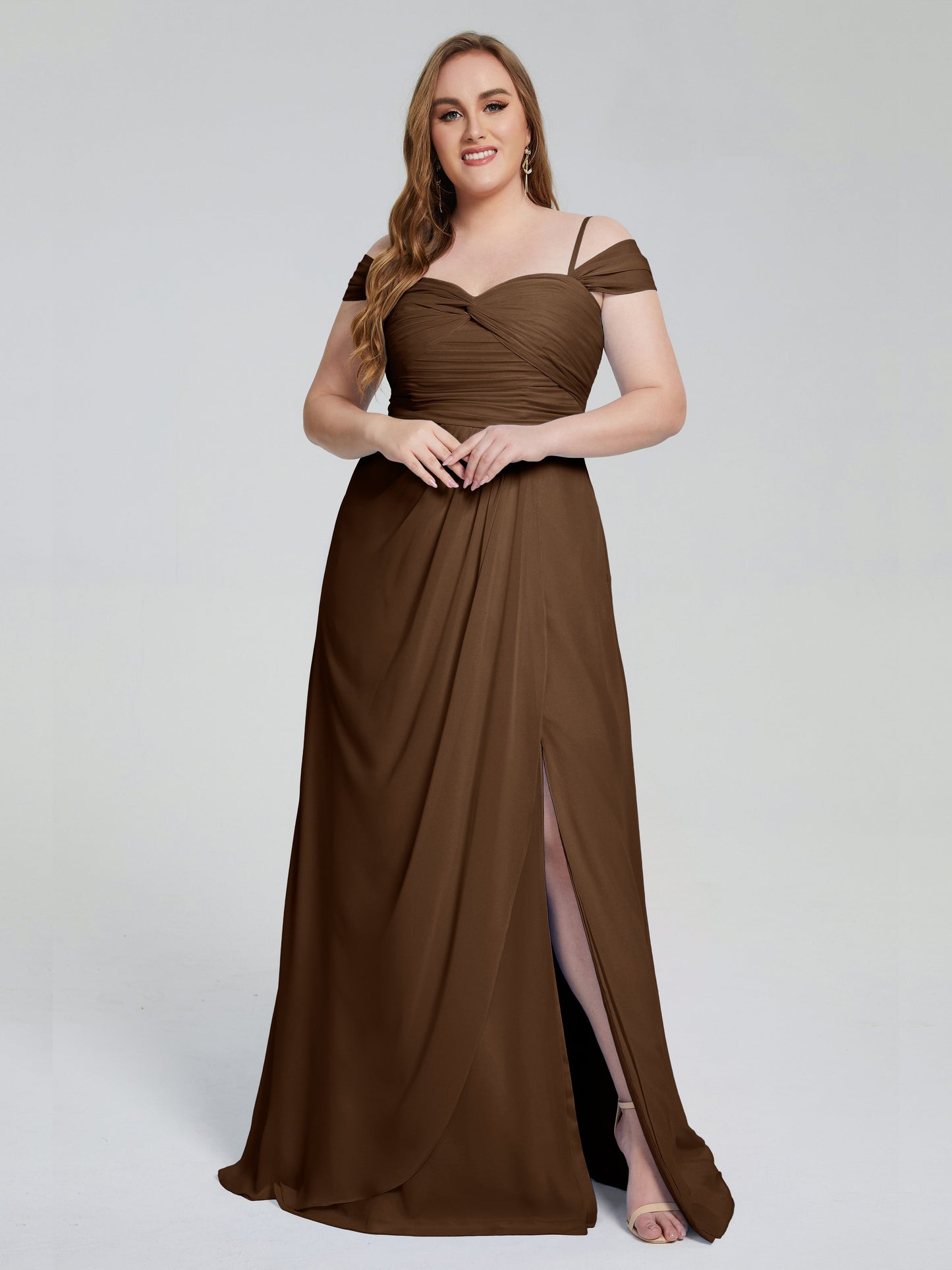 Catherine Elegant Straps Split Plus Size Bridesmaid Dresses
