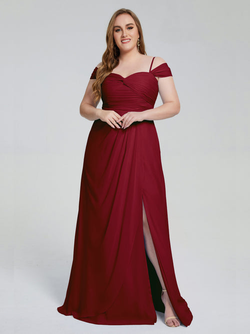Catherine Elegant Straps Split Plus Size Bridesmaid Dresses