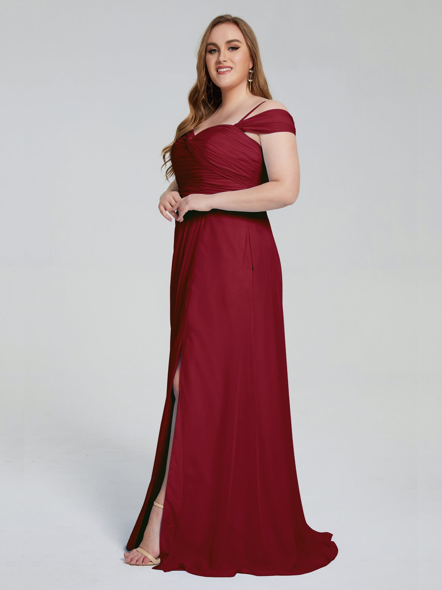 Catherine Elegant Straps Split Plus Size Bridesmaid Dresses