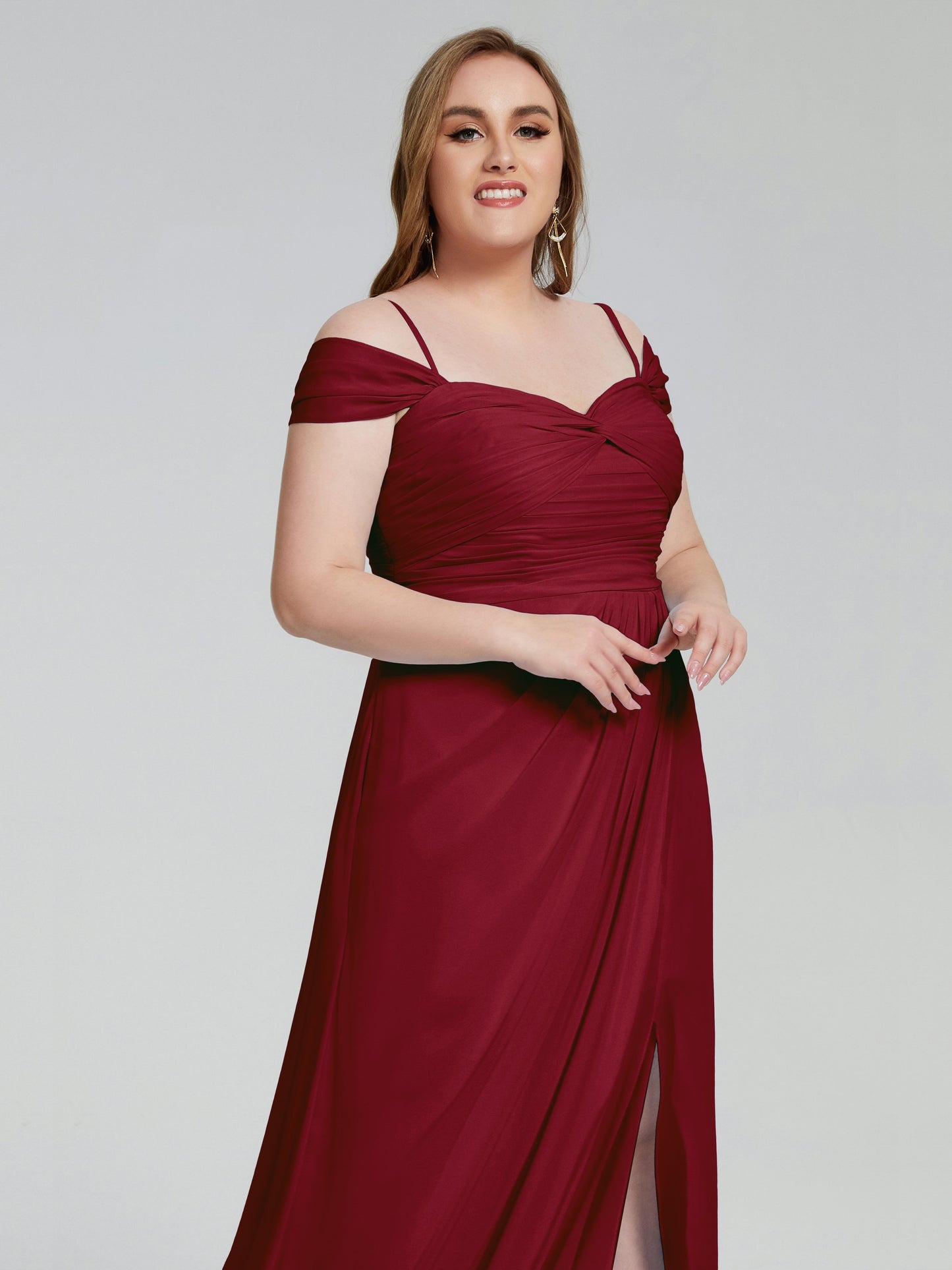 Catherine Elegant Straps Split Plus Size Bridesmaid Dresses