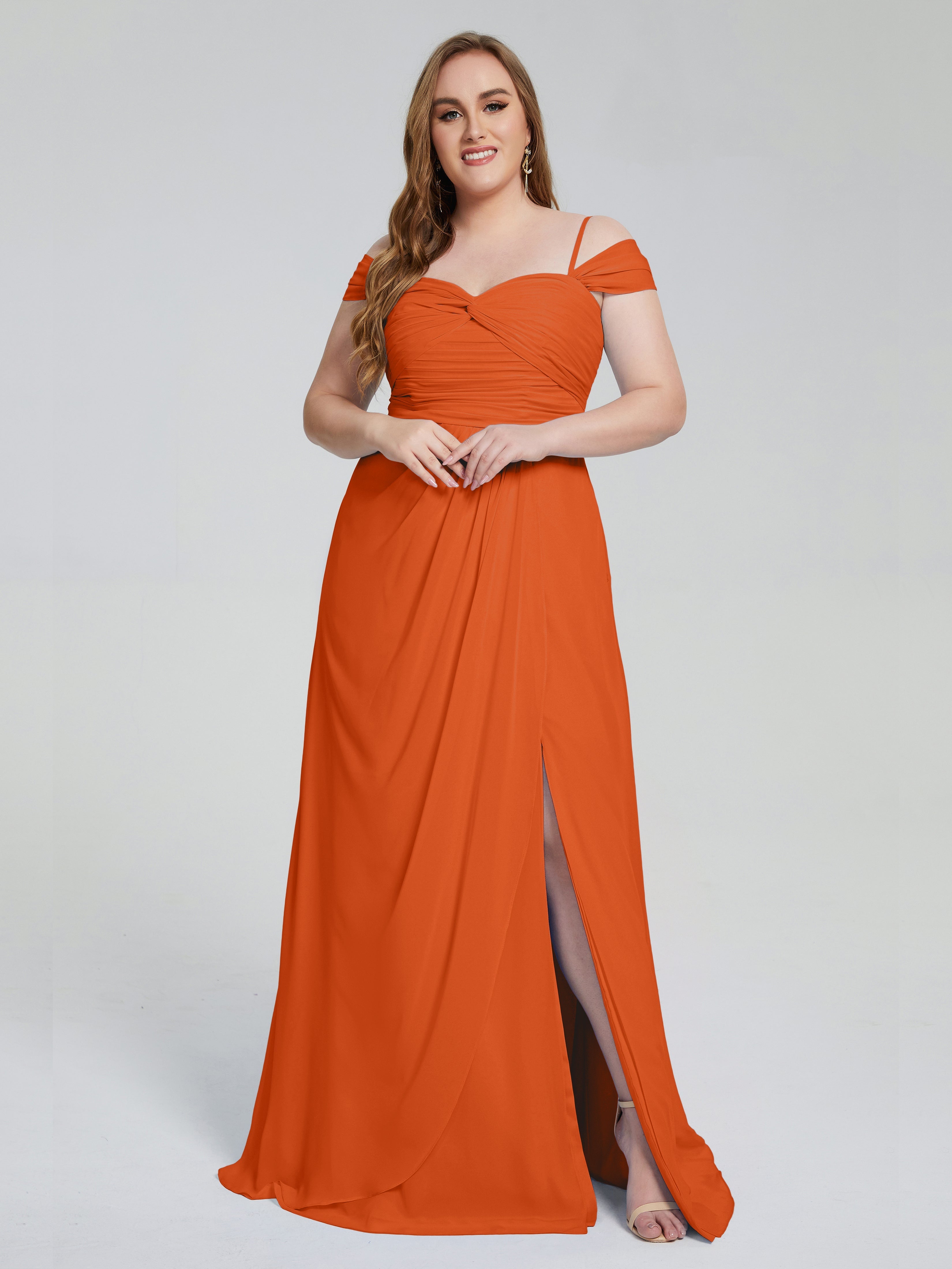 Catherine Elegant Straps Split Plus Size Bridesmaid Dresses
