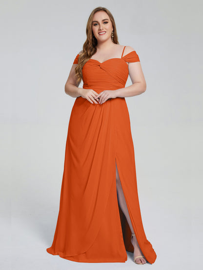 Catherine Elegant Straps Split Plus Size Bridesmaid Dresses