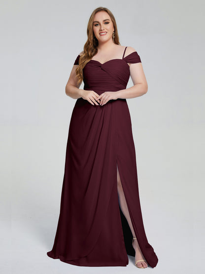 Catherine Elegant Straps Split Plus Size Bridesmaid Dresses