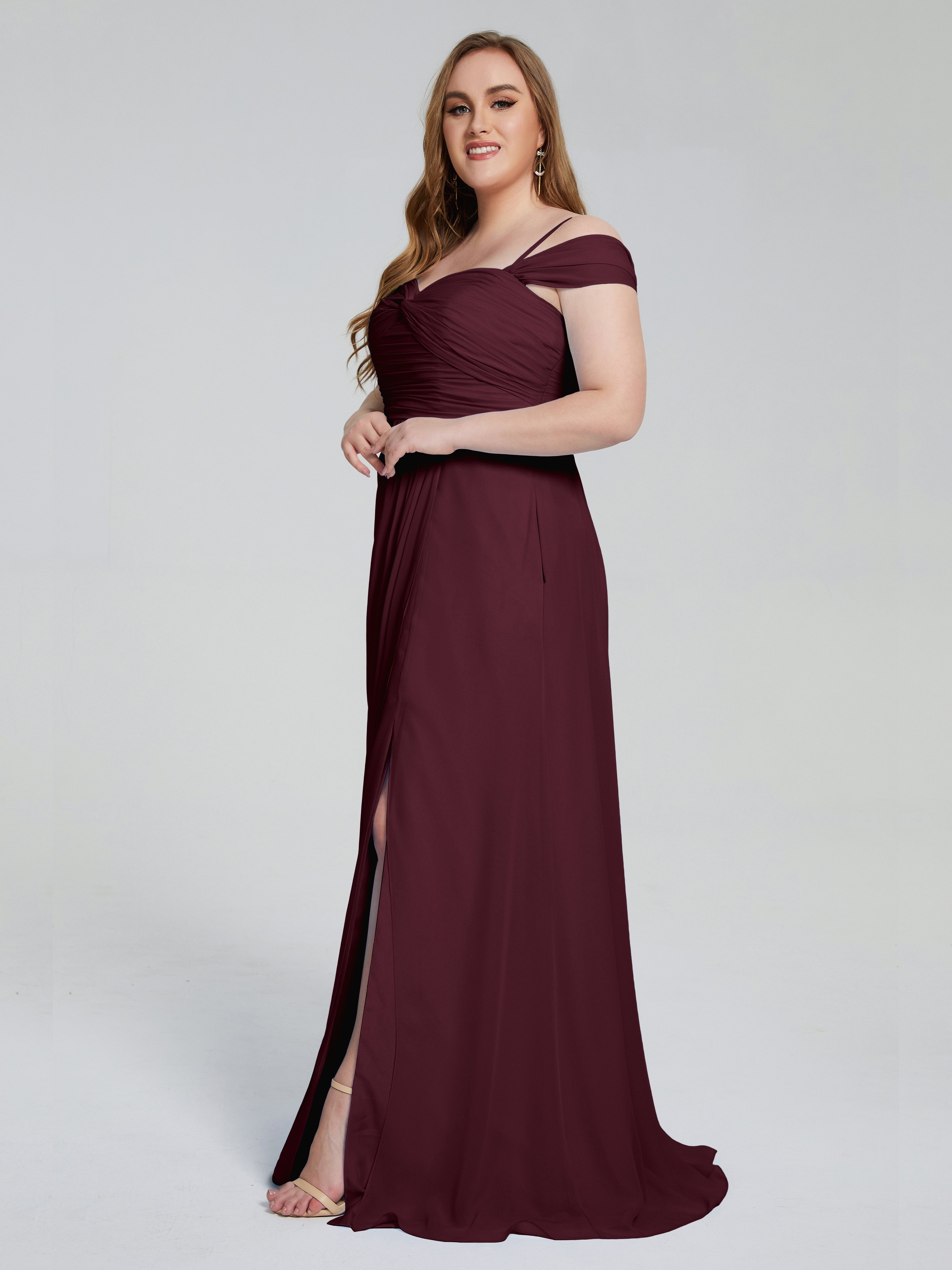 Catherine Elegant Straps Split Plus Size Bridesmaid Dresses