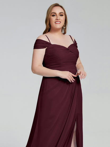 Catherine Elegant Straps Split Plus Size Bridesmaid Dresses