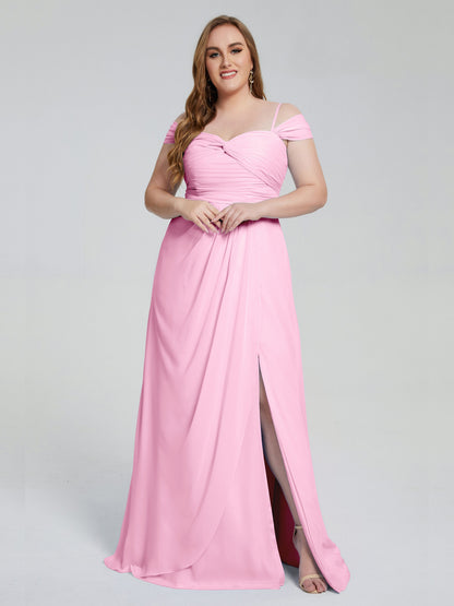 Catherine Elegant Straps Split Plus Size Bridesmaid Dresses
