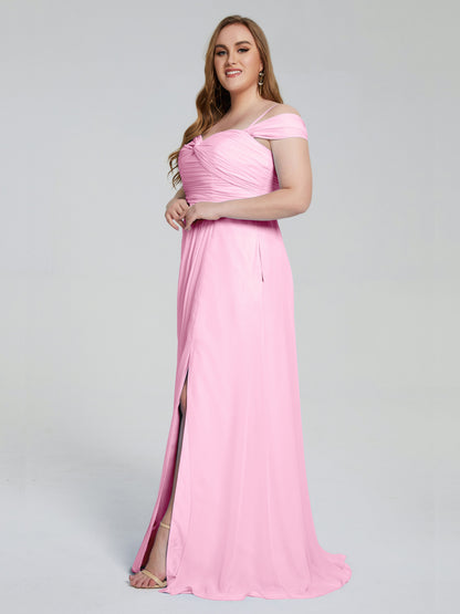 Catherine Elegant Straps Split Plus Size Bridesmaid Dresses