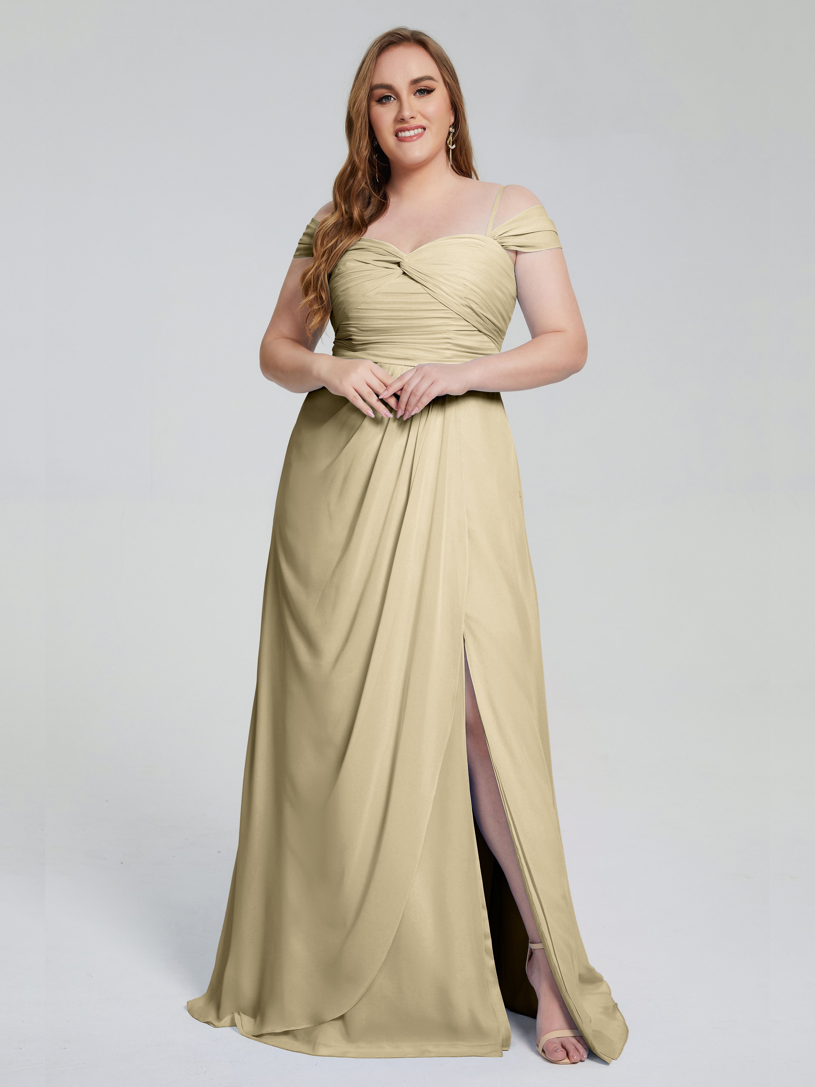 Catherine Elegant Straps Split Plus Size Bridesmaid Dresses