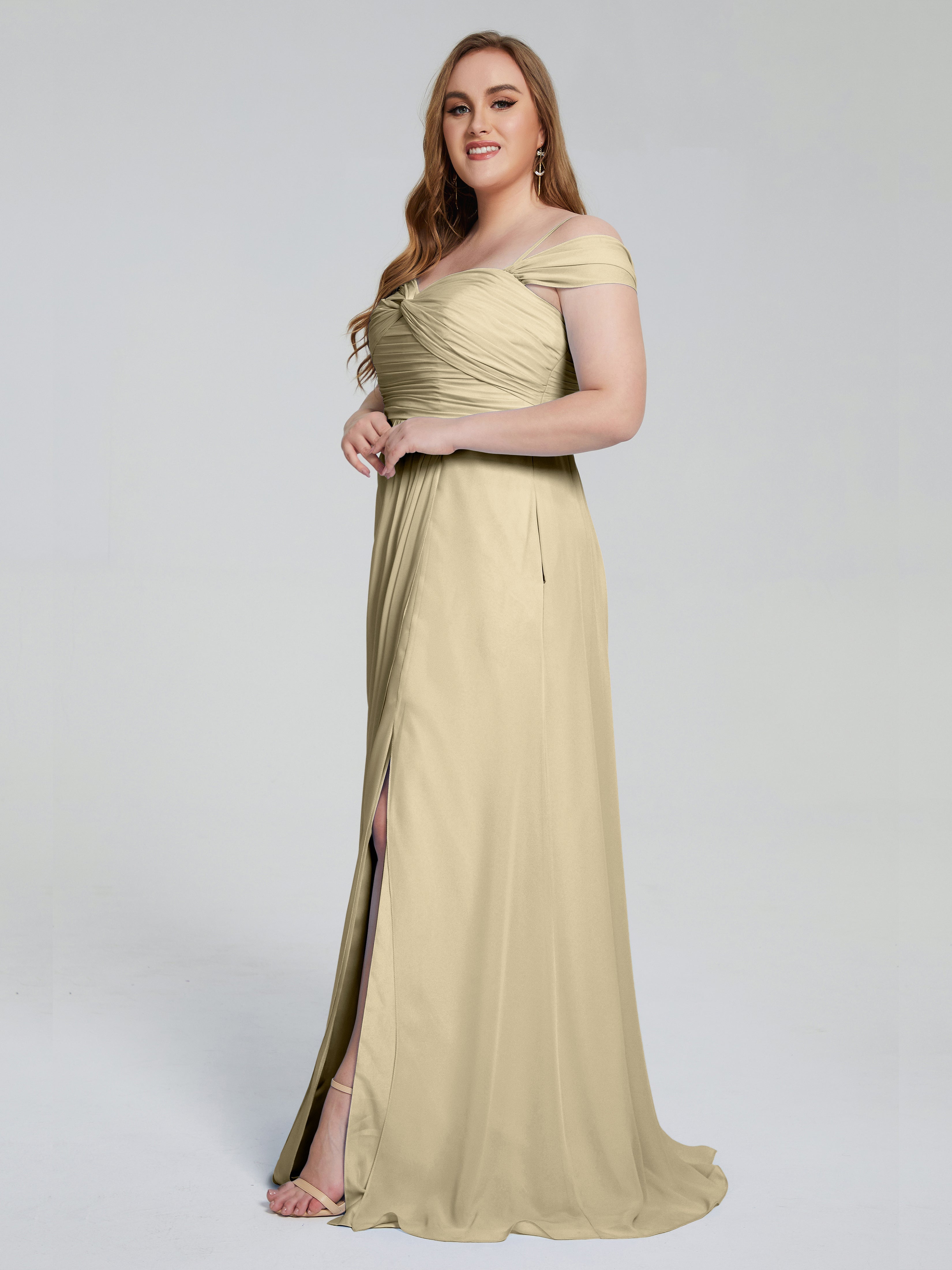 Catherine Elegant Straps Split Plus Size Bridesmaid Dresses