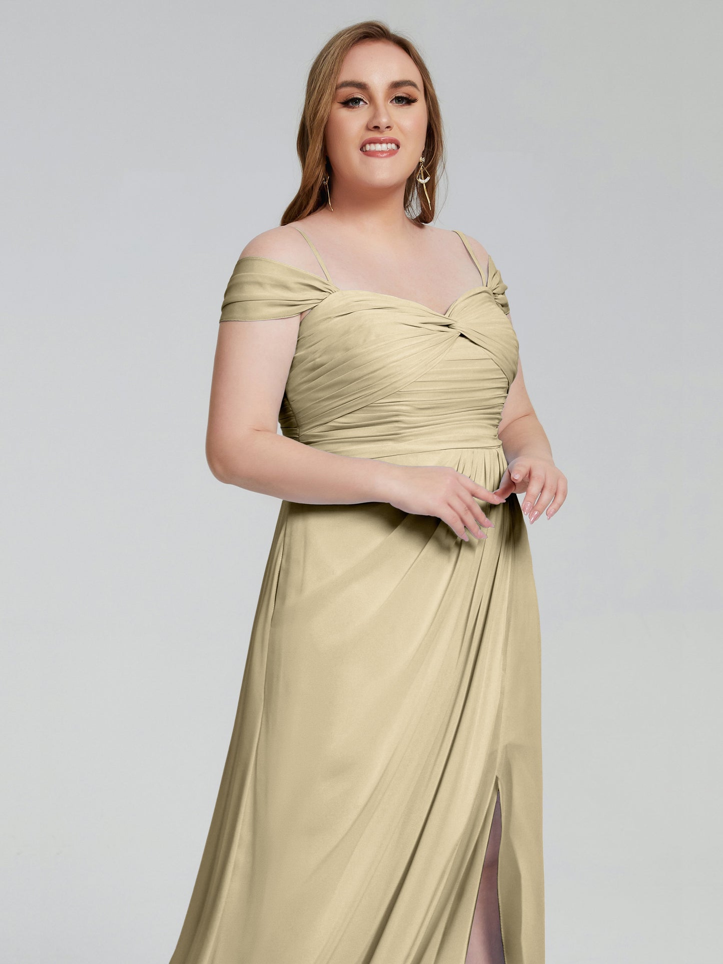 Catherine Elegant Straps Split Plus Size Bridesmaid Dresses