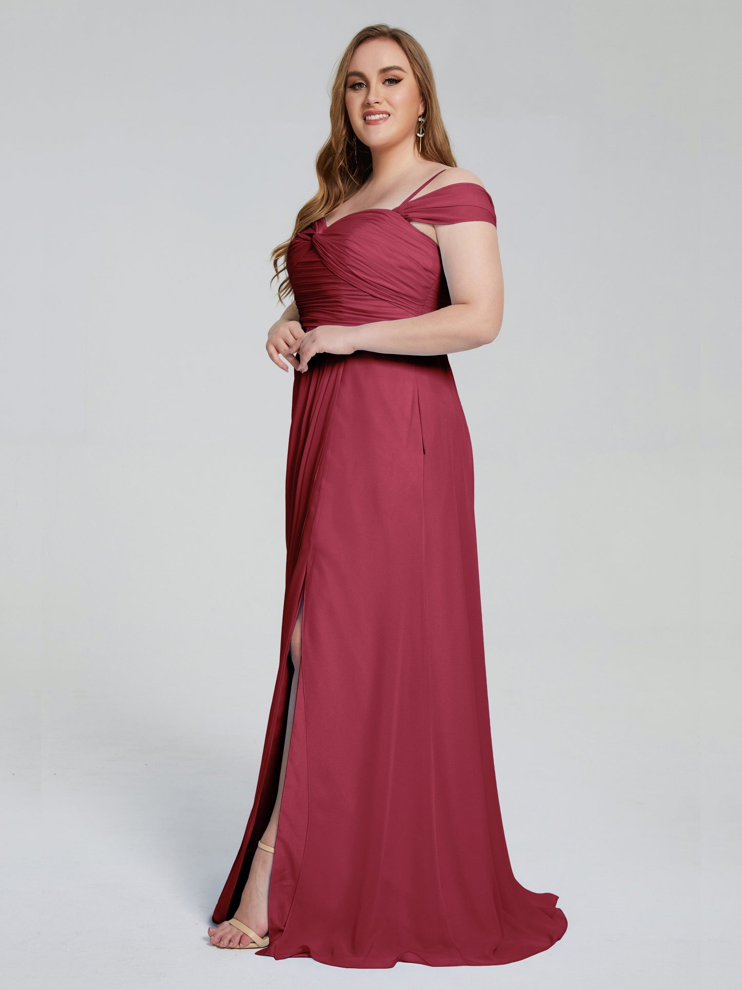 Catherine Elegant Straps Split Plus Size Bridesmaid Dresses
