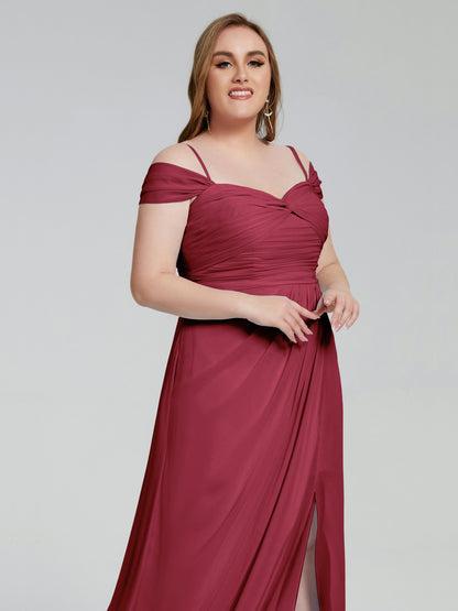 Catherine Elegant Straps Split Plus Size Bridesmaid Dresses