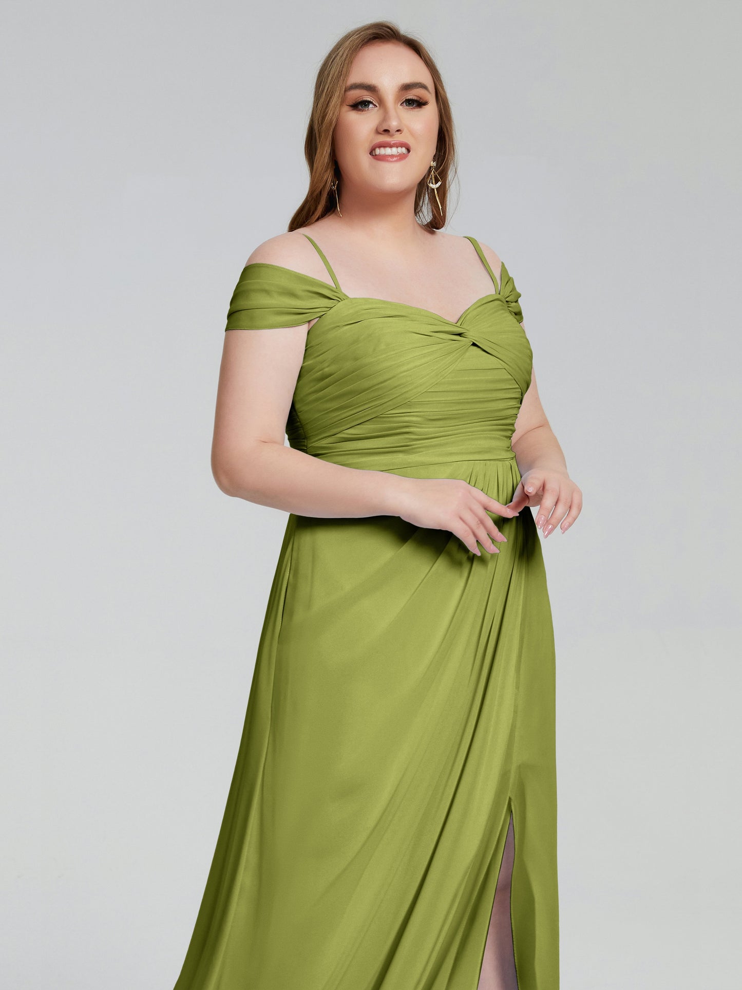 Catherine Elegant Straps Split Plus Size Bridesmaid Dresses