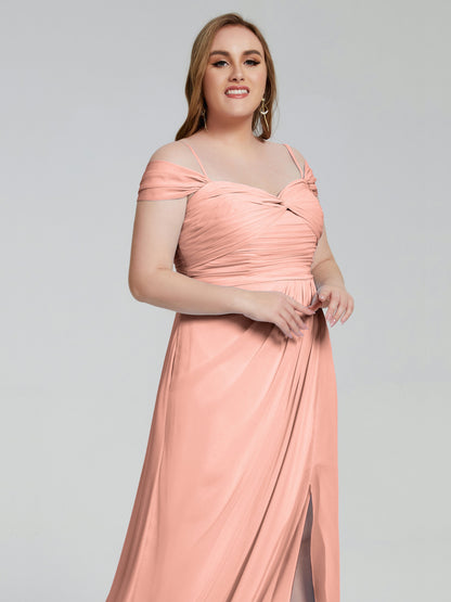 Catherine Elegant Straps Split Plus Size Bridesmaid Dresses