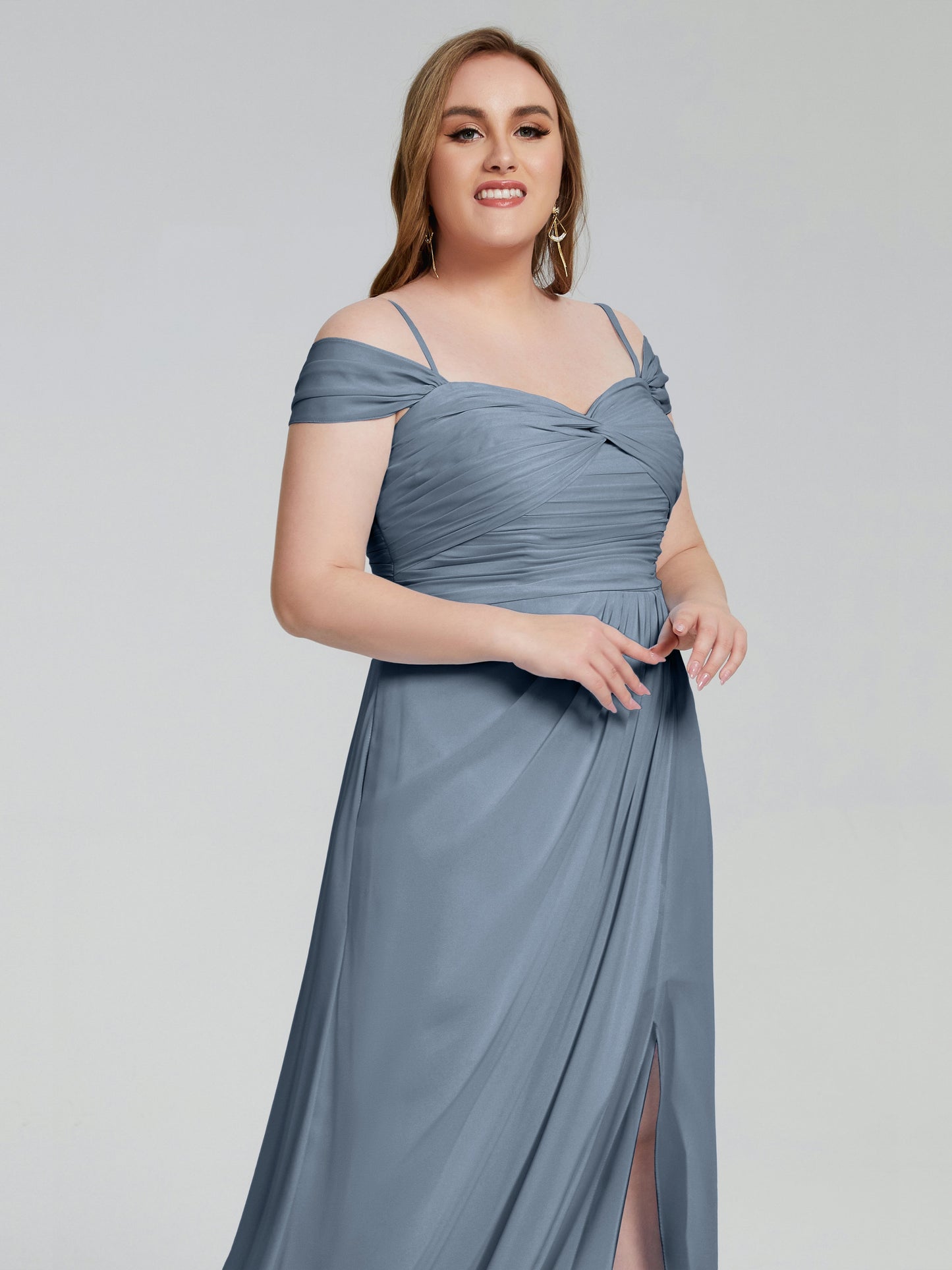 Catherine Elegant Straps Split Plus Size Bridesmaid Dresses