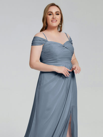 Catherine Elegant Straps Split Plus Size Bridesmaid Dresses