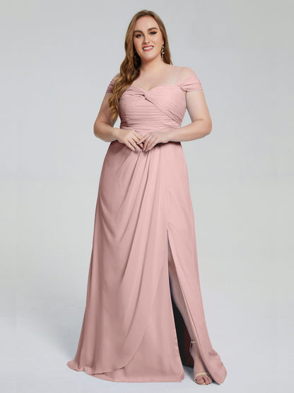 Catherine Elegant Straps Split Plus Size Bridesmaid Dresses