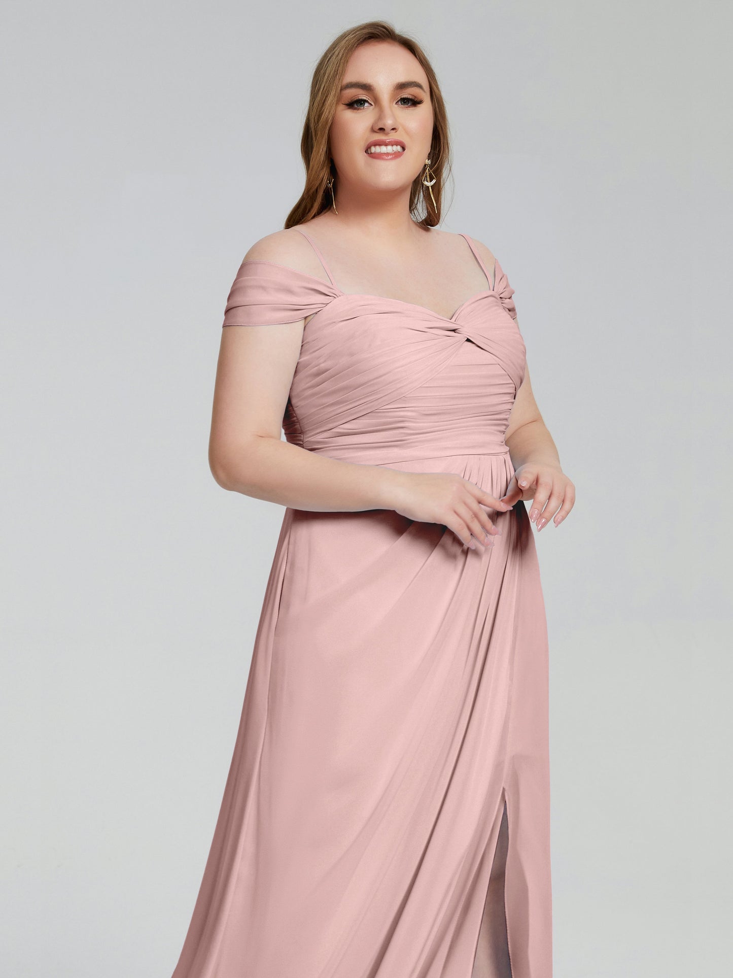 Catherine Elegant Straps Split Plus Size Bridesmaid Dresses