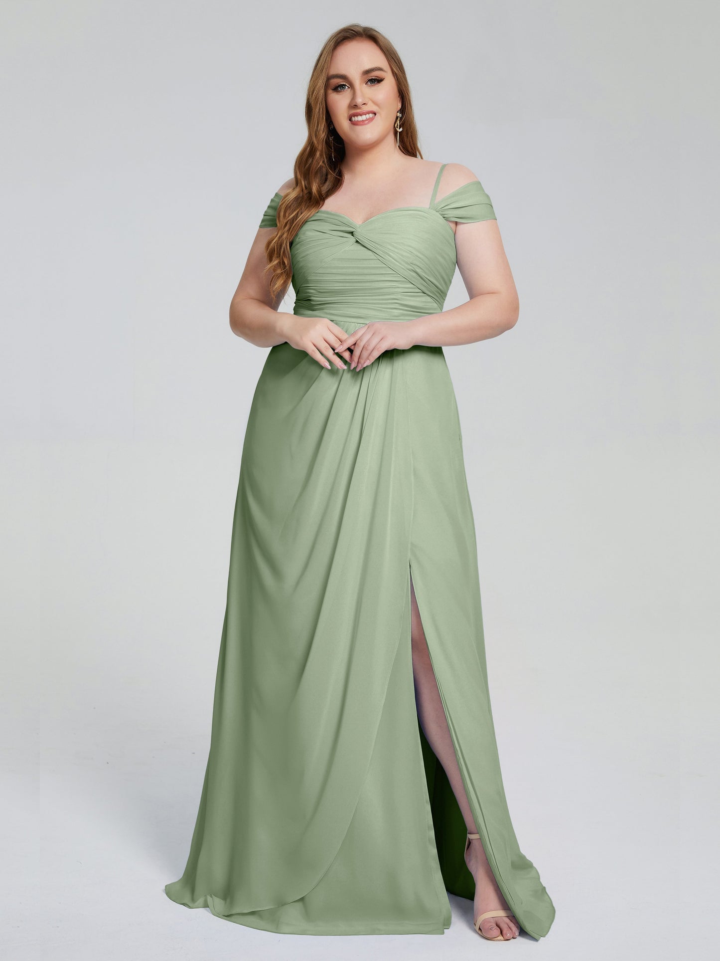 Catherine Elegant Straps Split Plus Size Bridesmaid Dresses
