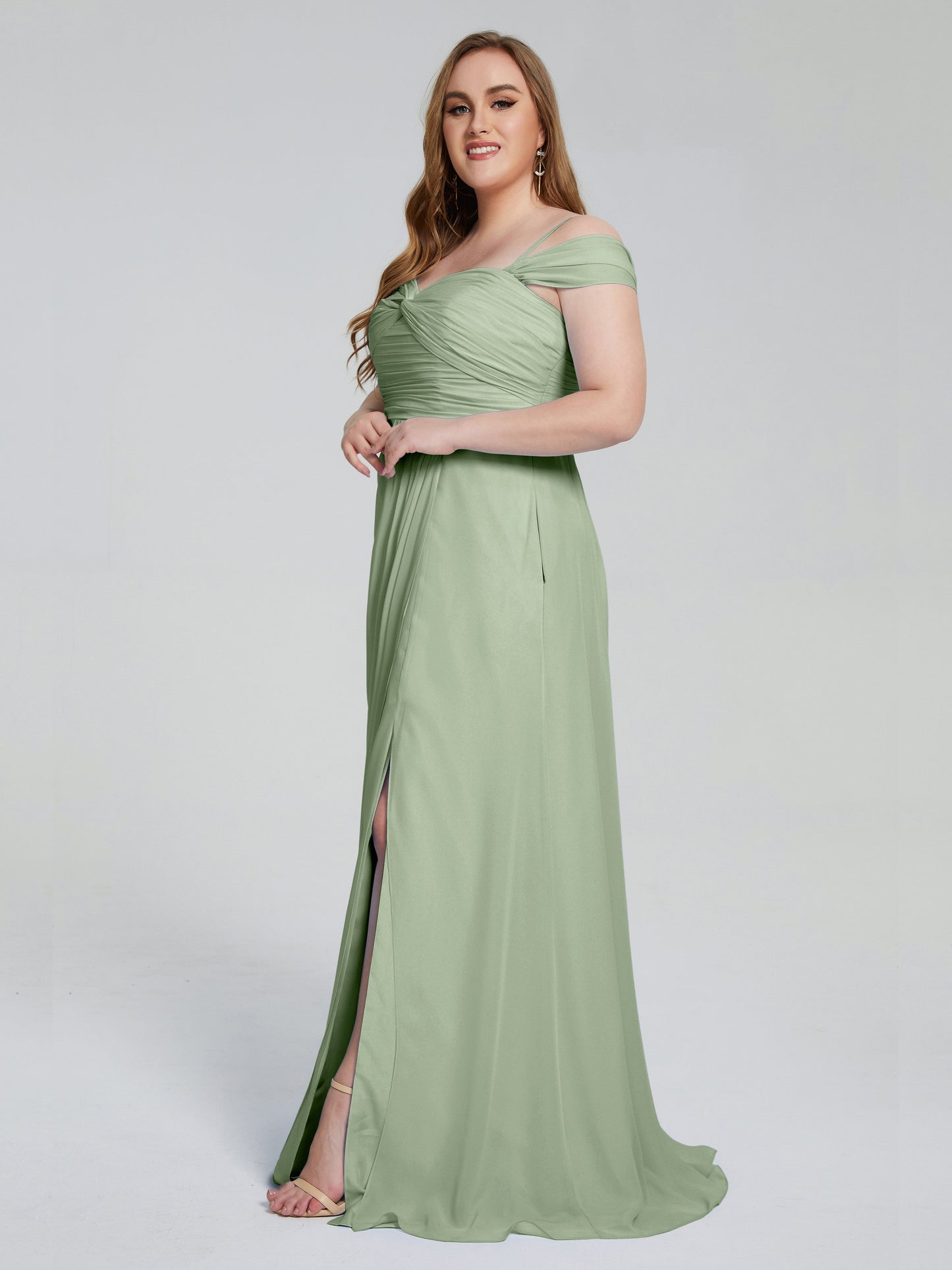 Catherine Elegant Straps Split Plus Size Bridesmaid Dresses