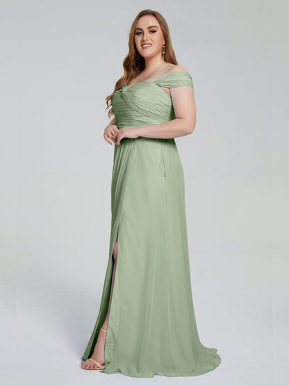 Catherine Elegant Straps Split Plus Size Bridesmaid Dresses