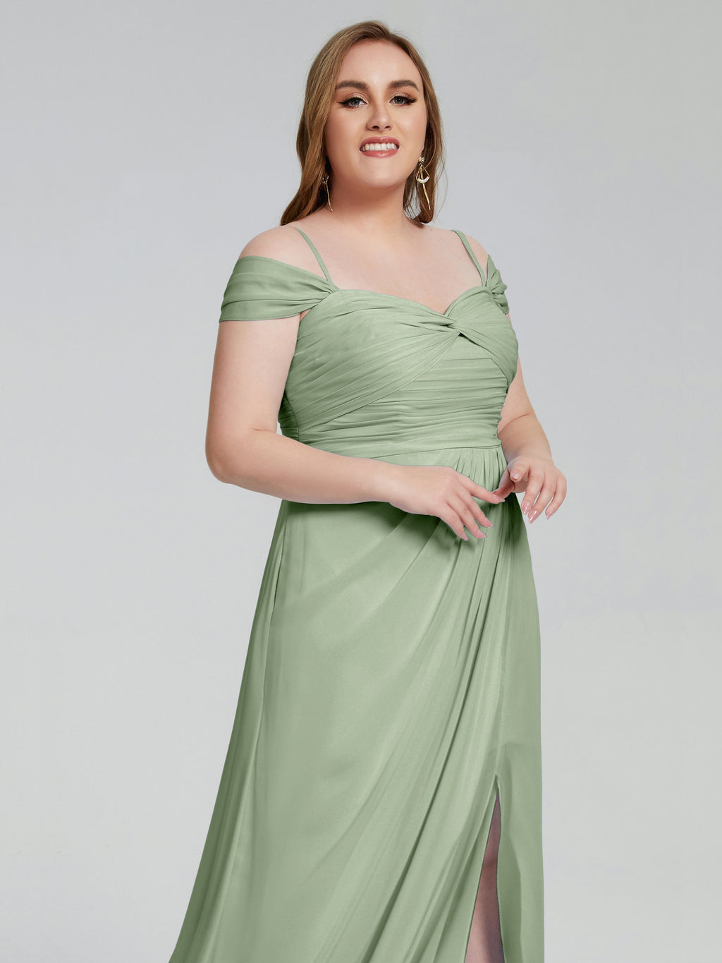 Catherine Elegant Straps Split Plus Size Bridesmaid Dresses
