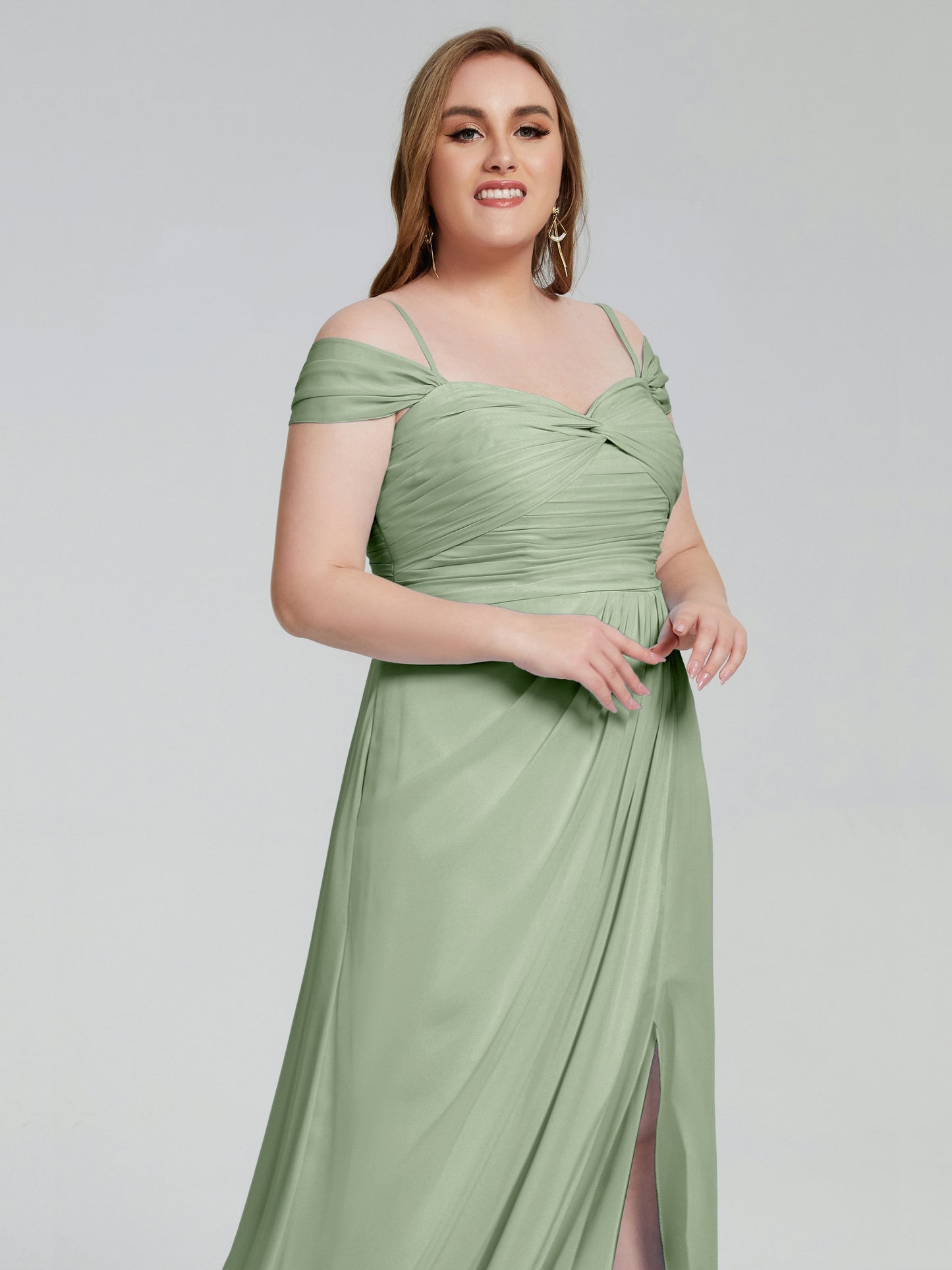 Catherine Elegant Straps Split Plus Size Bridesmaid Dresses