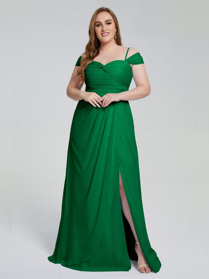 Catherine Elegant Straps Split Plus Size Bridesmaid Dresses