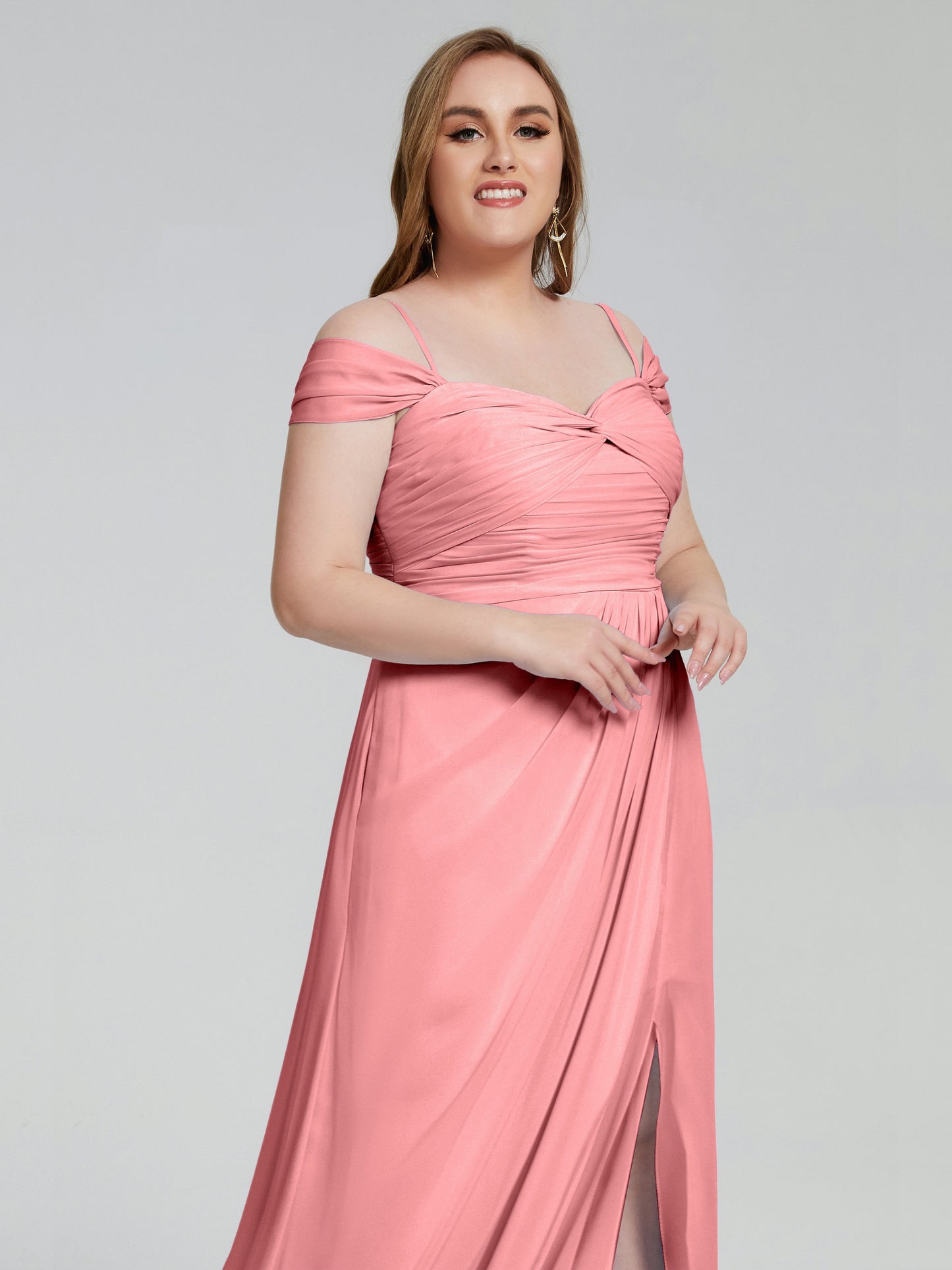 Catherine Elegant Straps Split Plus Size Bridesmaid Dresses