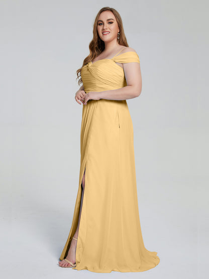Catherine Elegant Straps Split Plus Size Bridesmaid Dresses