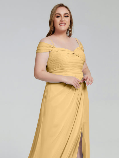 Catherine Elegant Straps Split Plus Size Bridesmaid Dresses