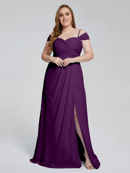Catherine Elegant Straps Split Plus Size Bridesmaid Dresses