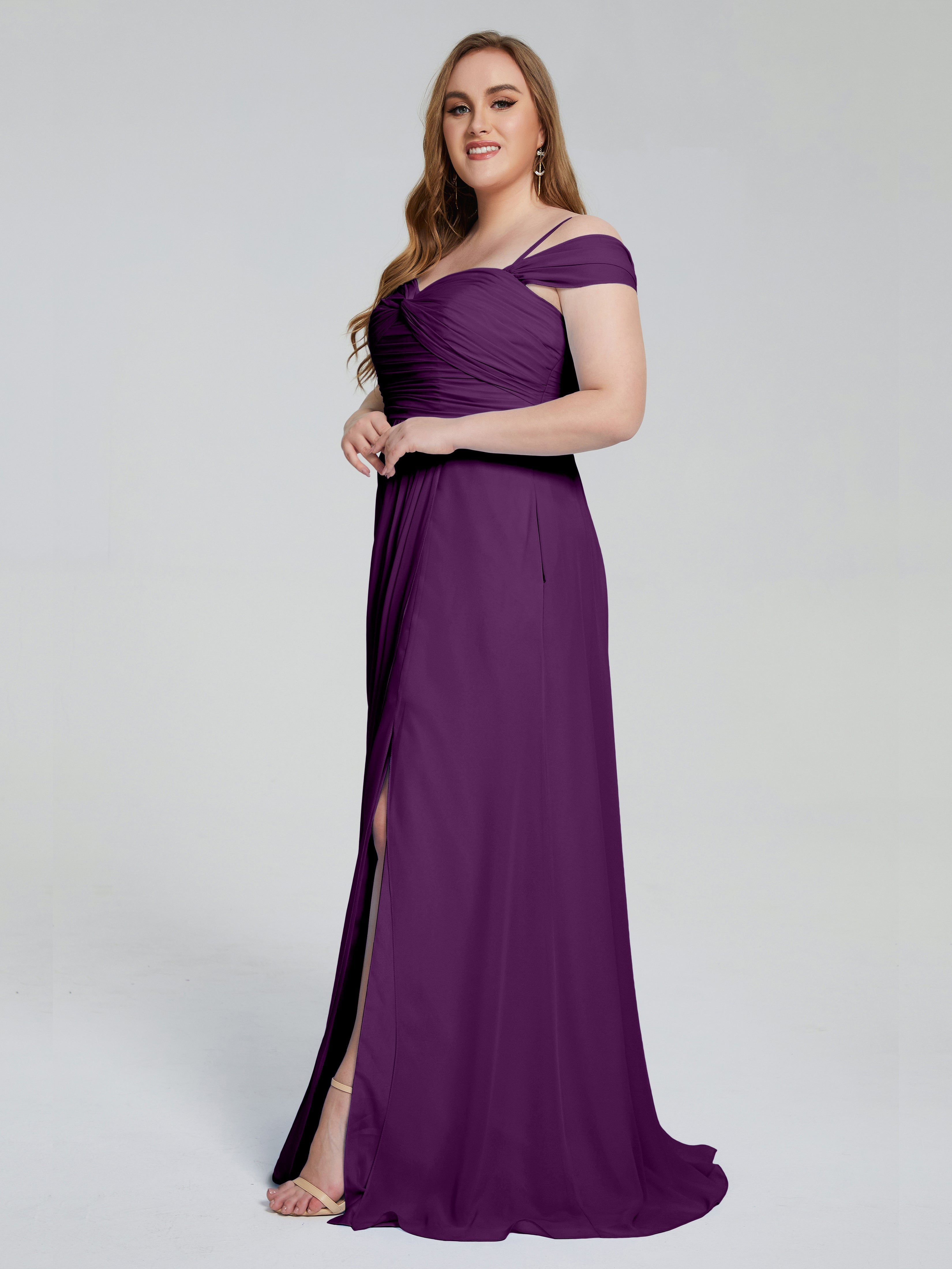 Catherine Elegant Straps Split Plus Size Bridesmaid Dresses